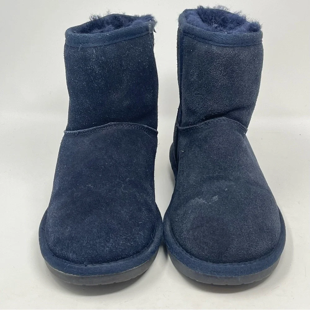 Minnetonka Olympia Boots Womens 6 Blue Suede Ankle Sheepskin Wool Lined Winter